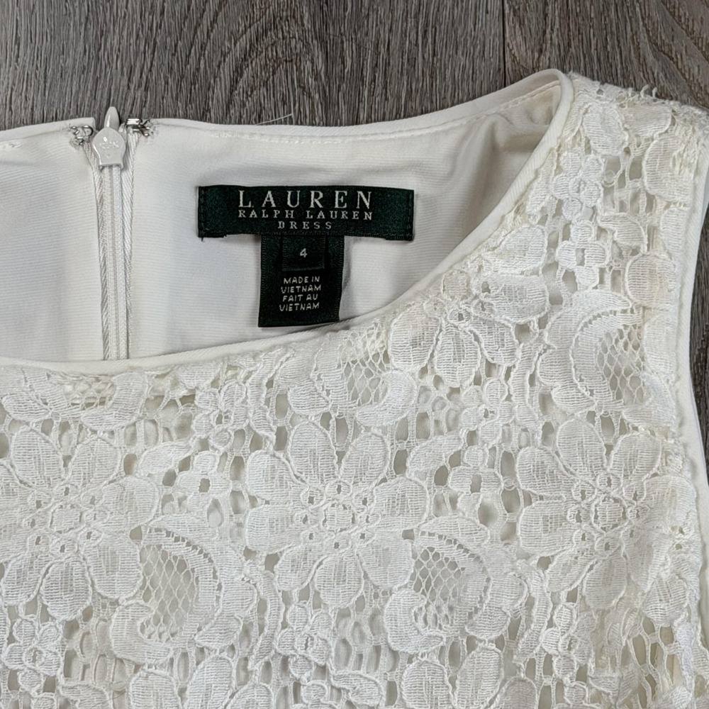 Lauren Ralph Lauren Dress Womens 4‎ White Lace Sheath Lined Cocktail Fisherman
